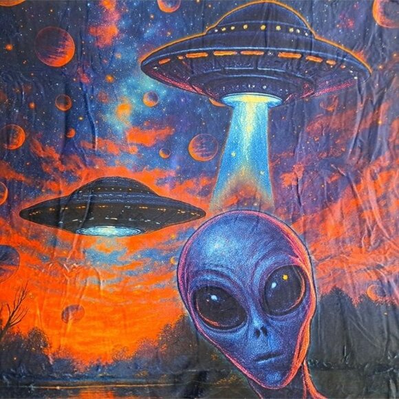 Alien Life Thick Plush Throw Blanket Spaceship UFO Ship Aliens Gift Encounter - Picture 3 of 8
